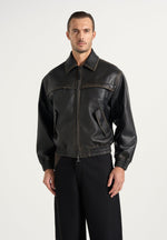 Clint - Vintage Leather Bomber Jacket - Black