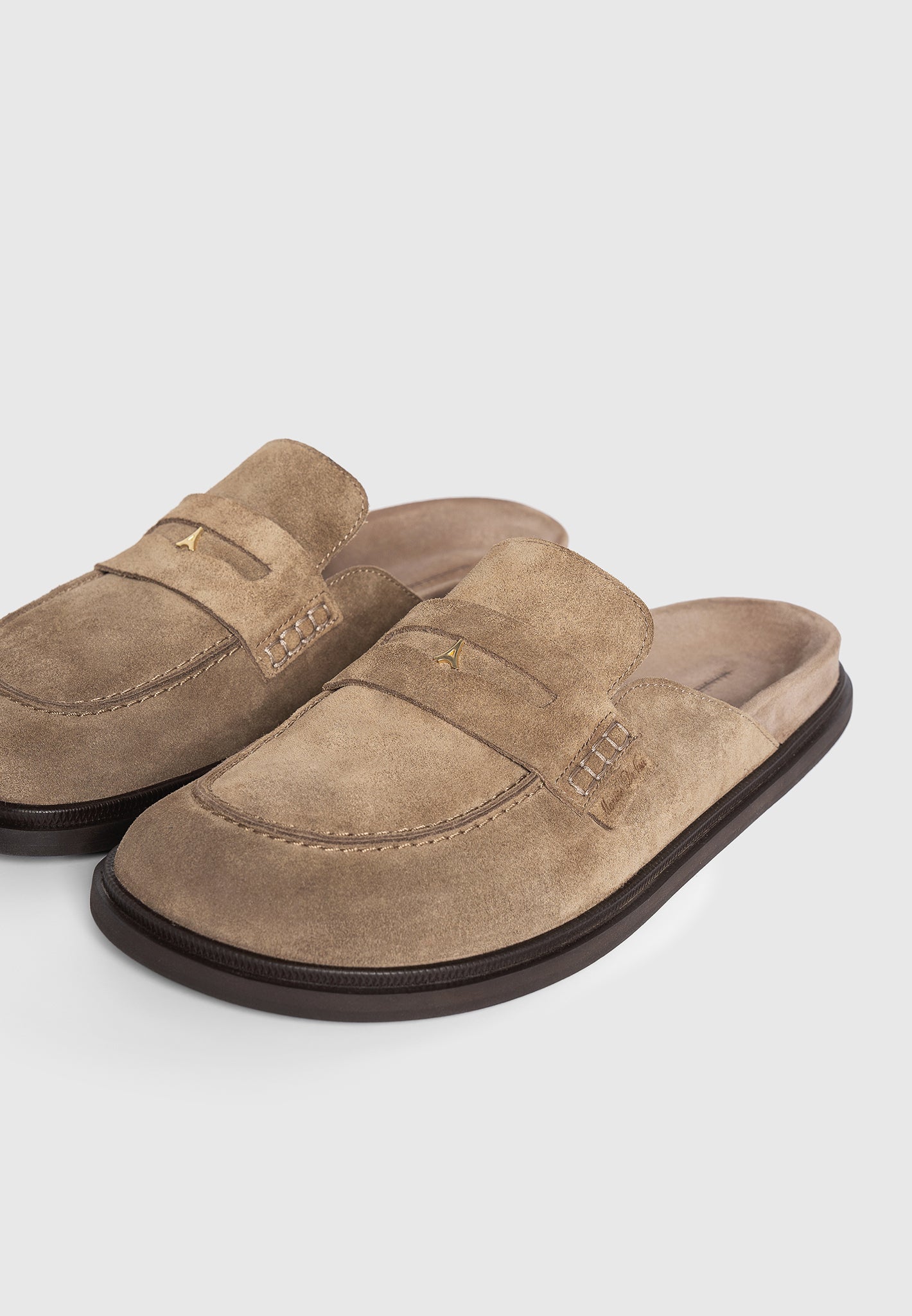 Sidney - Men's Suede Loafer Mules - Taupe
