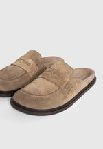 Sidney - Men's Suede Loafer Mules - Taupe