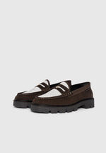 Diego - Suede & Crochet Penny Loafer - Brown/White