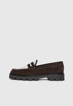 Diego - Suede & Crochet Penny Loafer - Brown/White