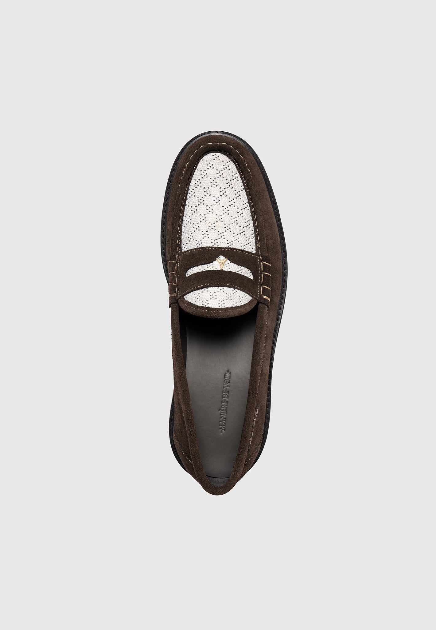 Diego - Suede & Crochet Penny Loafer - Brown/White