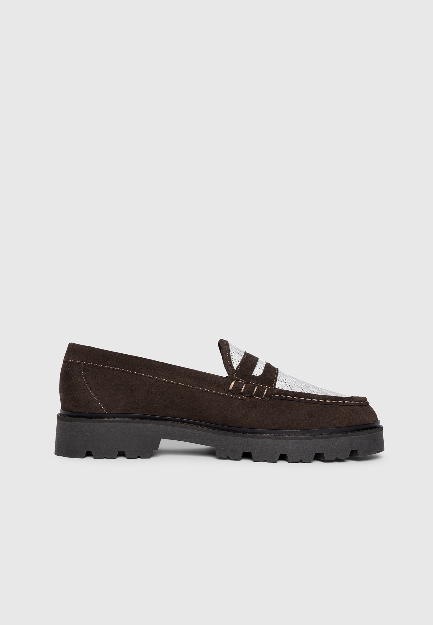 Diego - Suede & Crochet Penny Loafer - Brown/White
