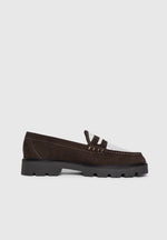 Diego - Suede & Crochet Penny Loafer - Brown/White