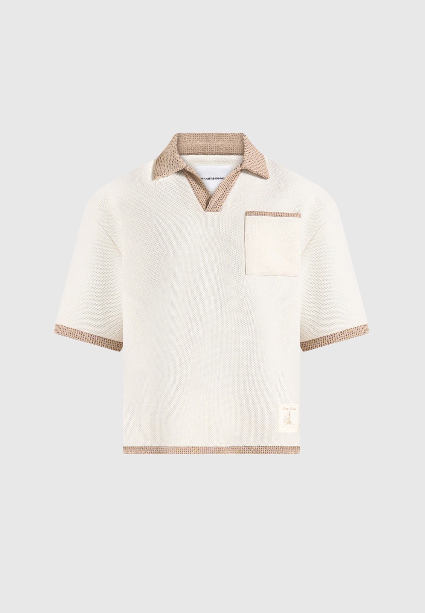 Brice - Boxy Crochet Detail Polo Shirt - Cream