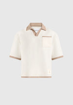 Brice - Boxy Crochet Detail Polo Shirt - Cream