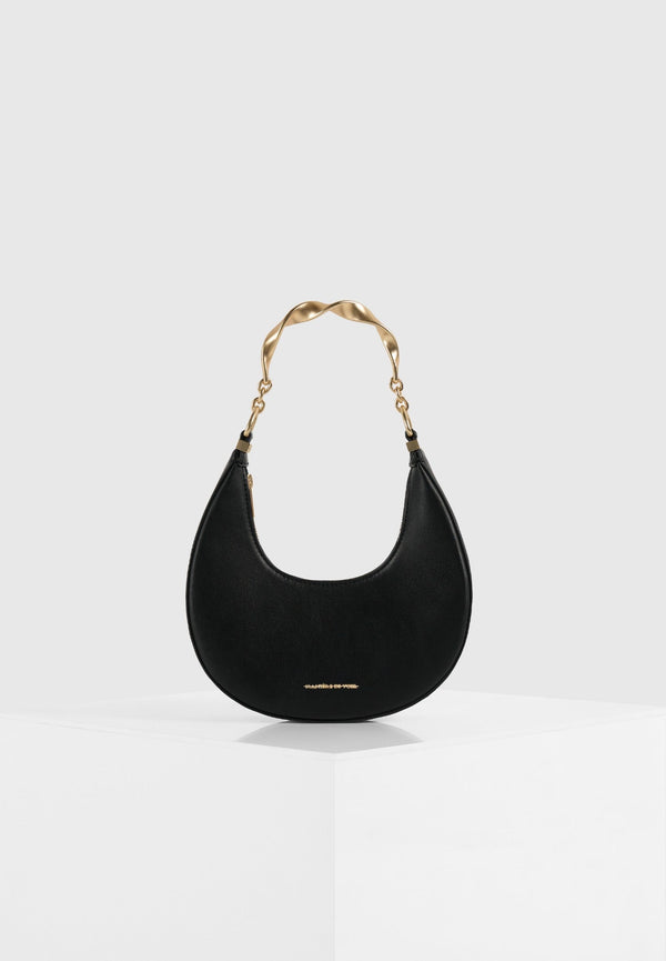 Sadie - Sculpted Leather Crescent Bag - Black