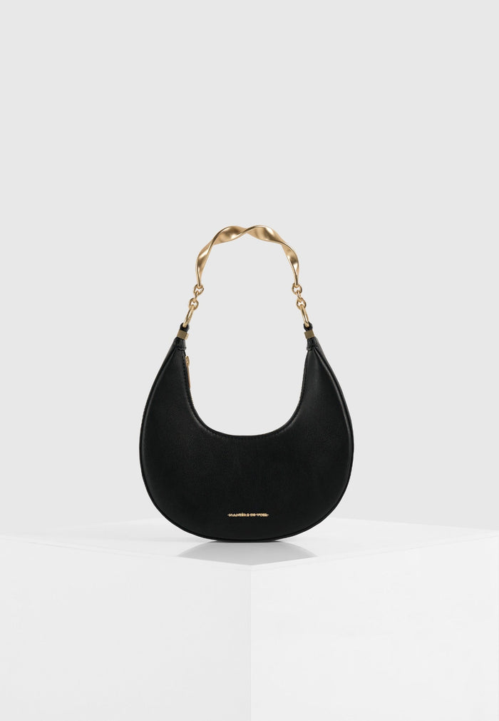 Sadie - Sculpted Leather Crescent Bag - Black