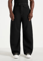 Marceau - Contrast Stitch Barrel Leg Pants - Black