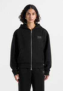 Ray - Unisex Neoprene Cropped Zip Hoodie - Black