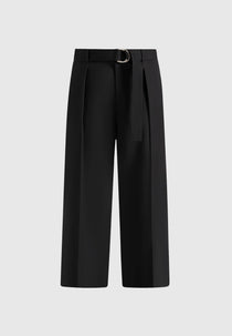 Loic - Wide Leg Tailored Pants With Belt - Black
