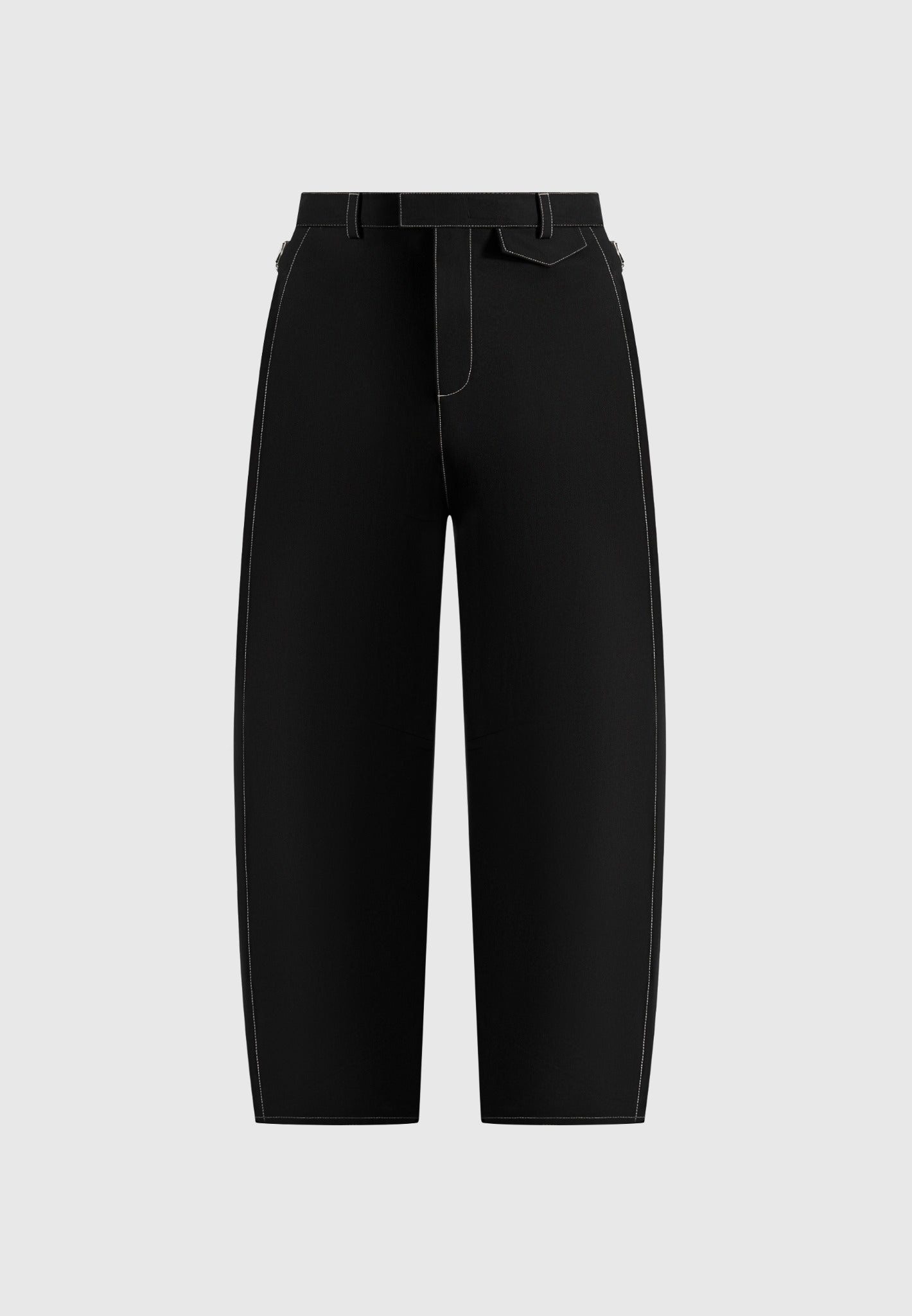 marceau-contrast-stitch-barrel-leg-trousers-black