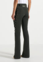 Ambre - Drill Lace Up Flared Pants - Olive
