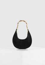Sadie - Sculpted Leather Crescent Bag - Black