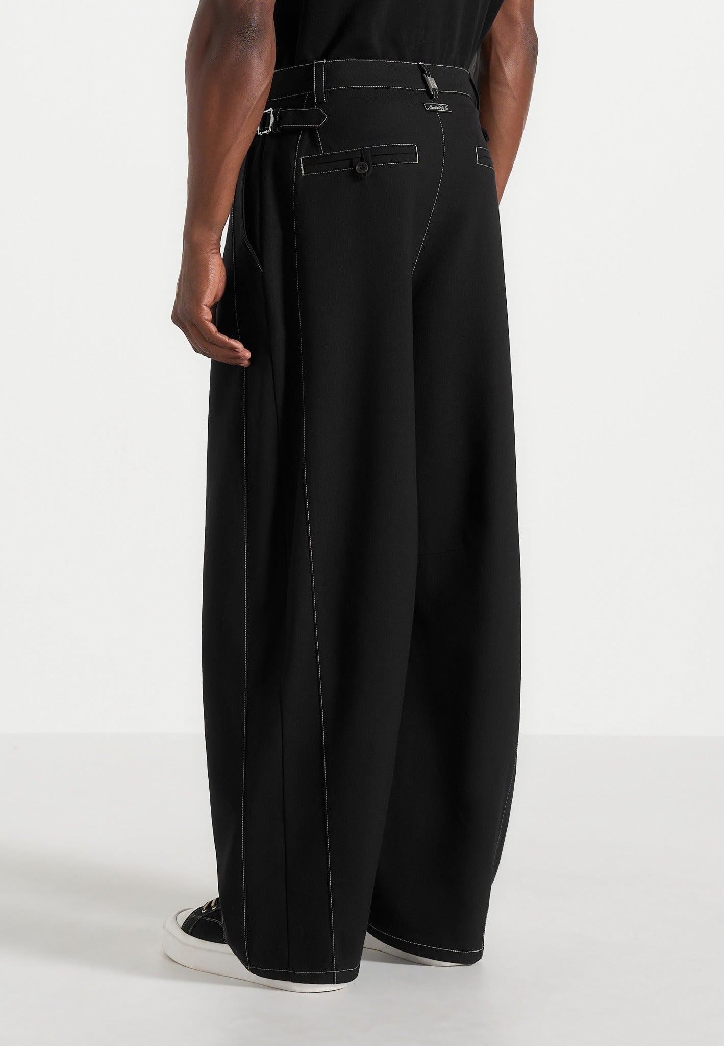 marceau-contrast-stitch-barrel-leg-trousers-black