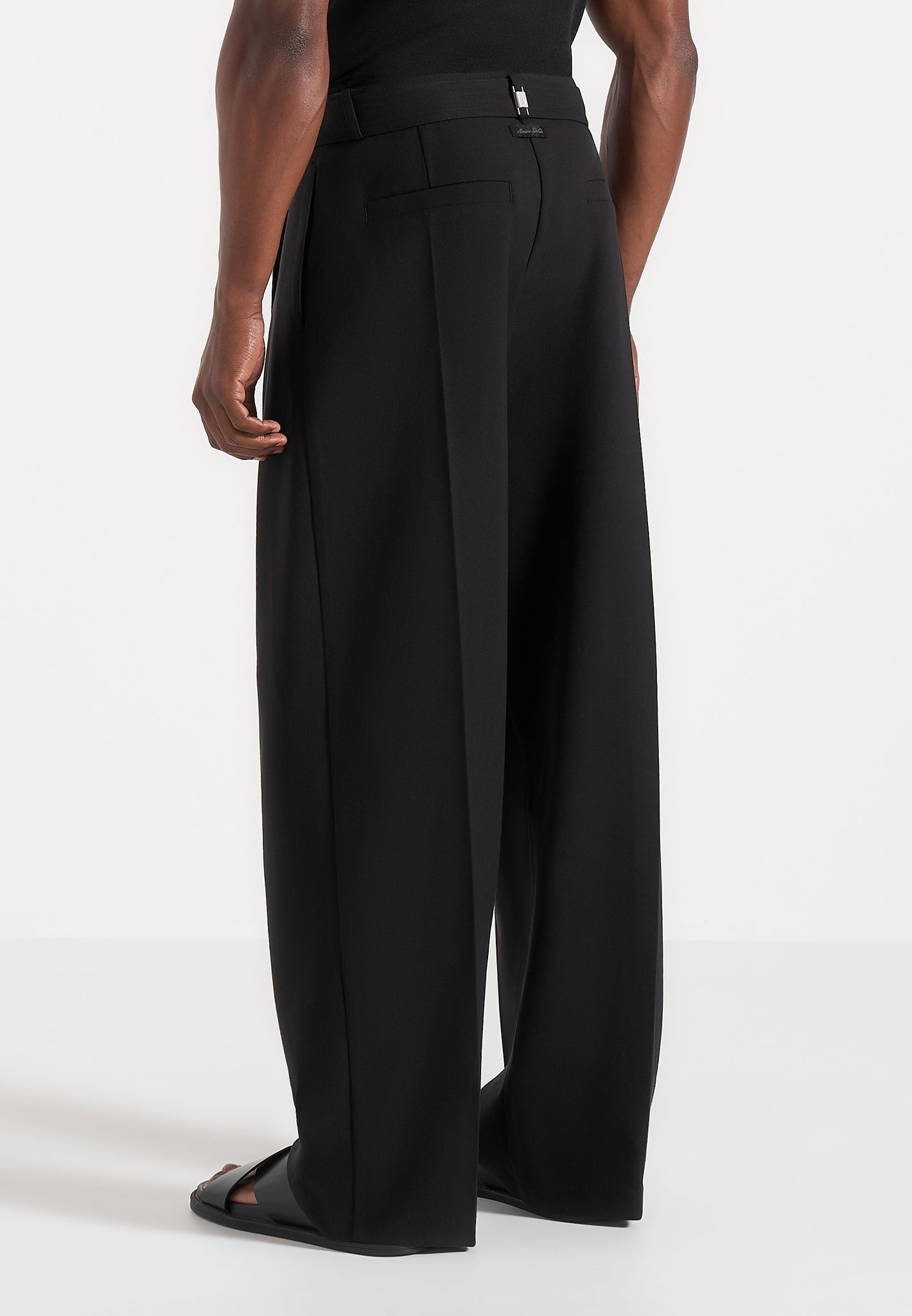 Loic - Wide Leg Tailored Pants With Belt - Black