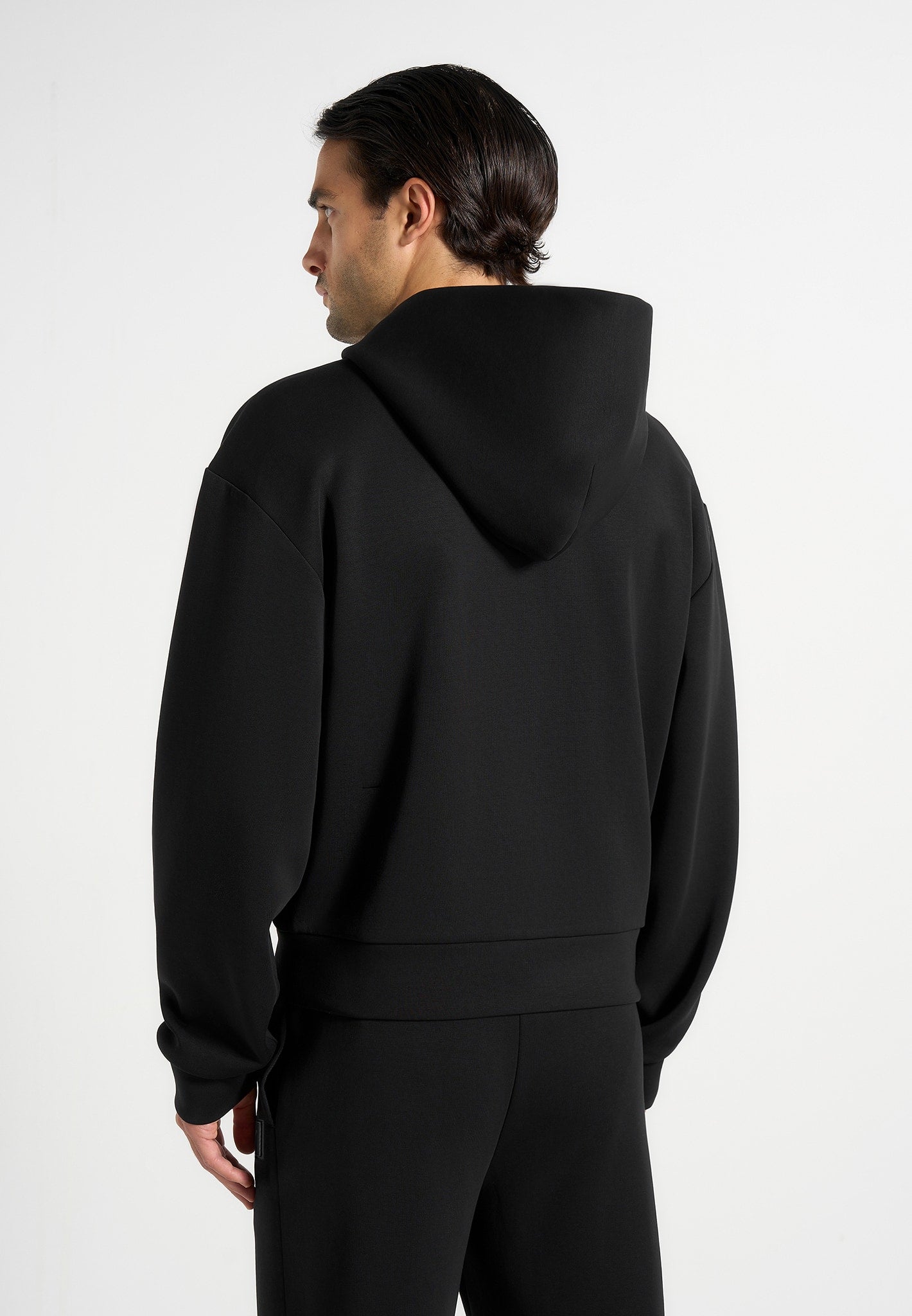 Ray - Unisex Neoprene Cropped Zip Hoodie - Black