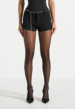Elina - Tweed Mini Shorts - Black