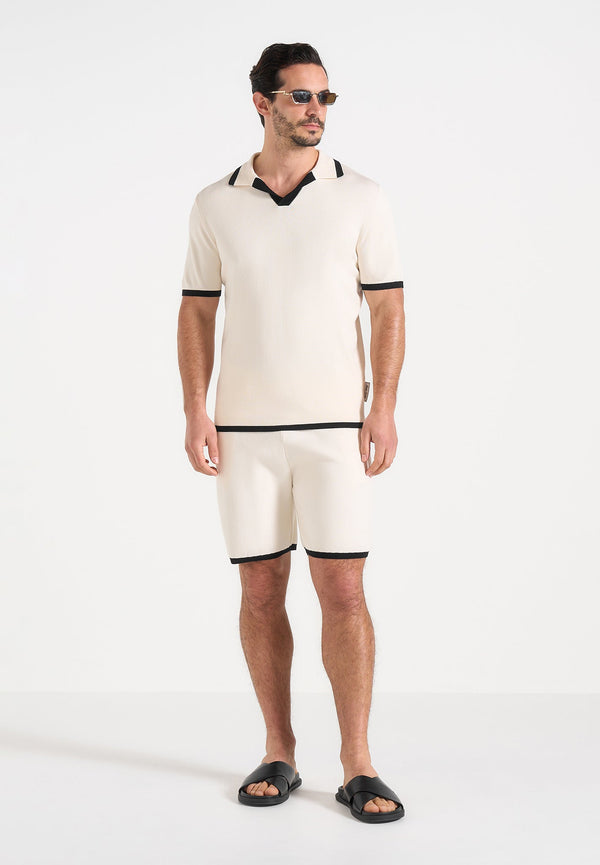 Regis - Contrast Detail Knit Shorts - Cream