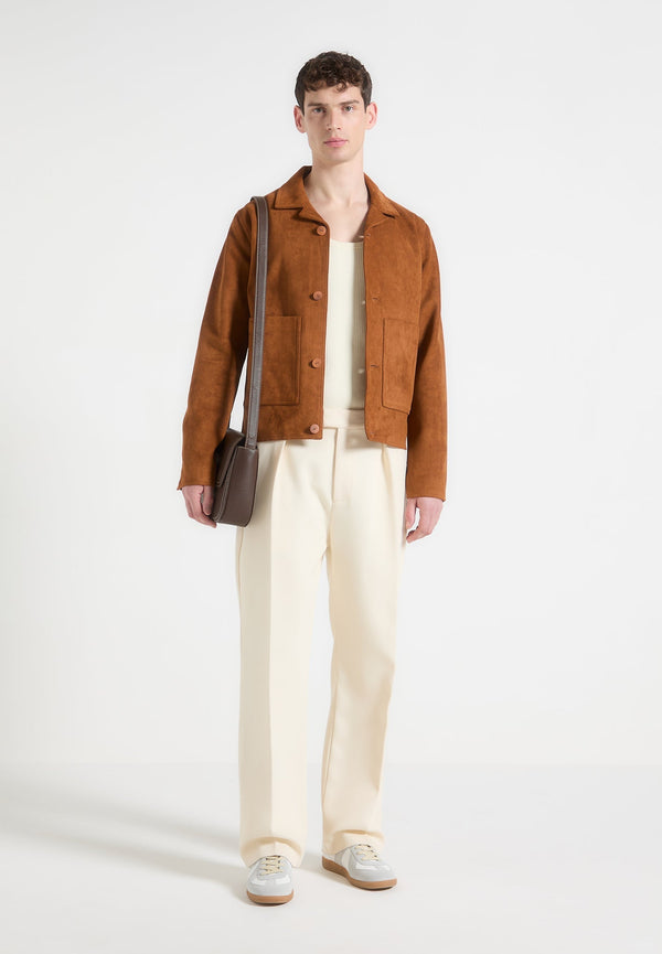 Michel - Suede Jacket with Revere Collar - Fawn