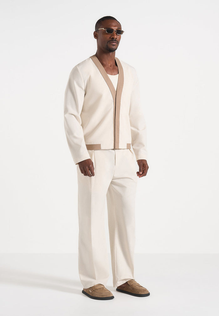 Clovis - Linen Cardigan With Contrast Placket - Natural