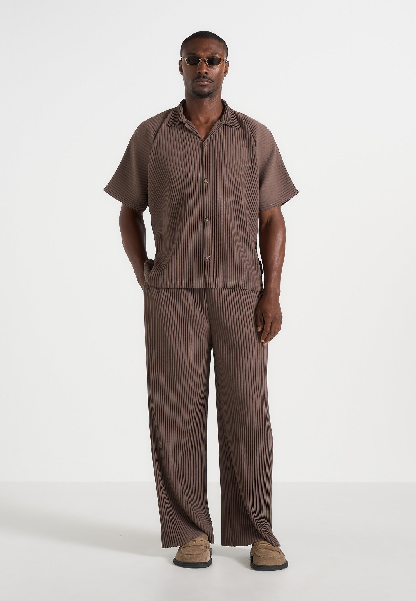 Jonas - Pleated Wide Leg Pants - Brown