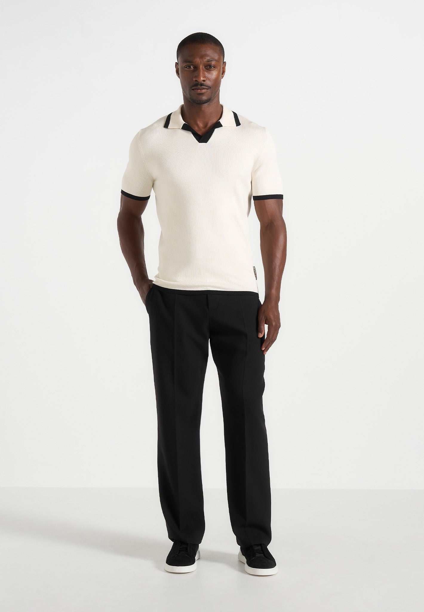 Lambert - Contrast Detail Knit Polo Shirt - Cream
