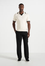 Lambert - Contrast Detail Knit Polo Shirt - Cream