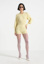 Michele - Knitted Scallop Hem Playsuit - Pale Yellow