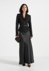 Grace - Boucle And Satin Belted Blazer Maxi Dress - Black