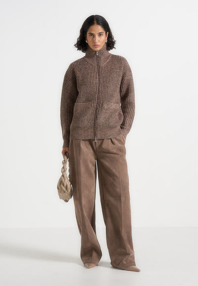 Jamie - Unisex Speckled Wool Zip Through Jacket - Taupe