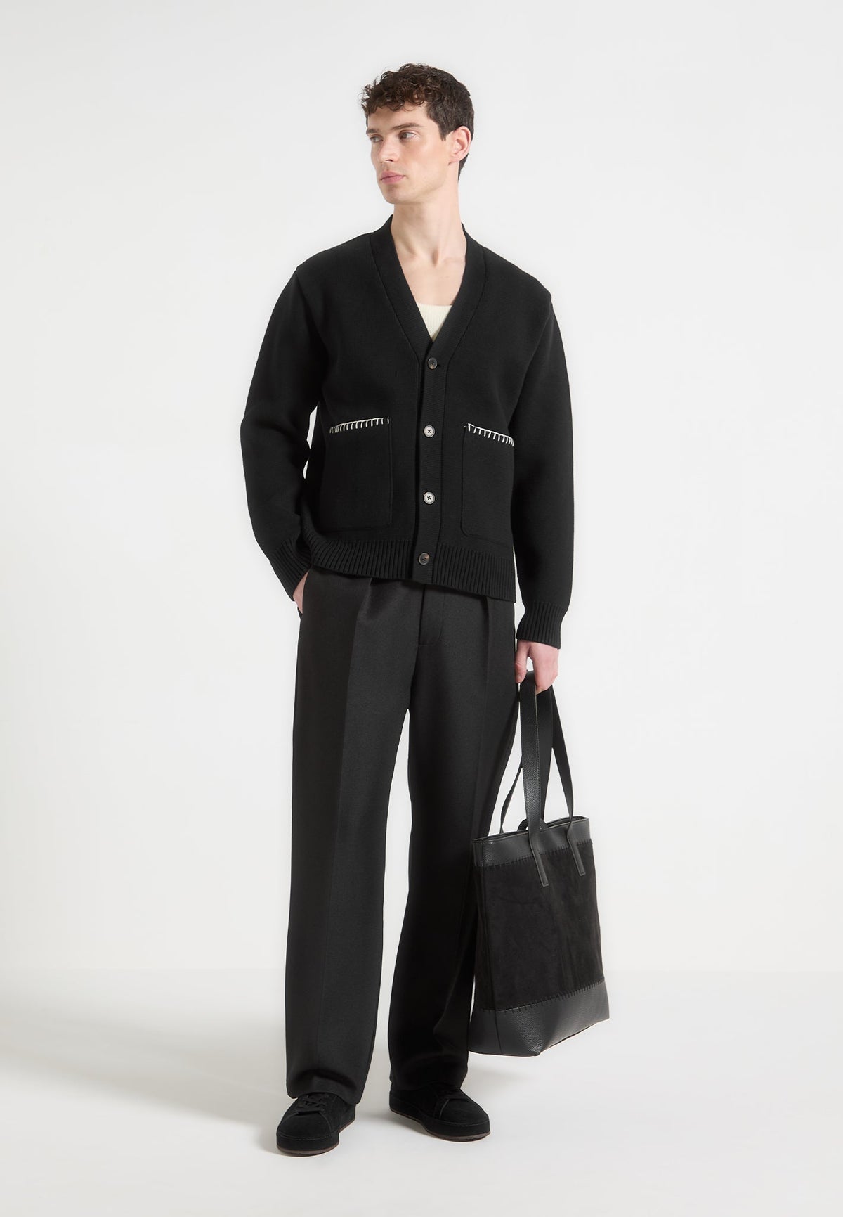 Gilbert - Whipstitch Combed Cotton Cardigan - Black