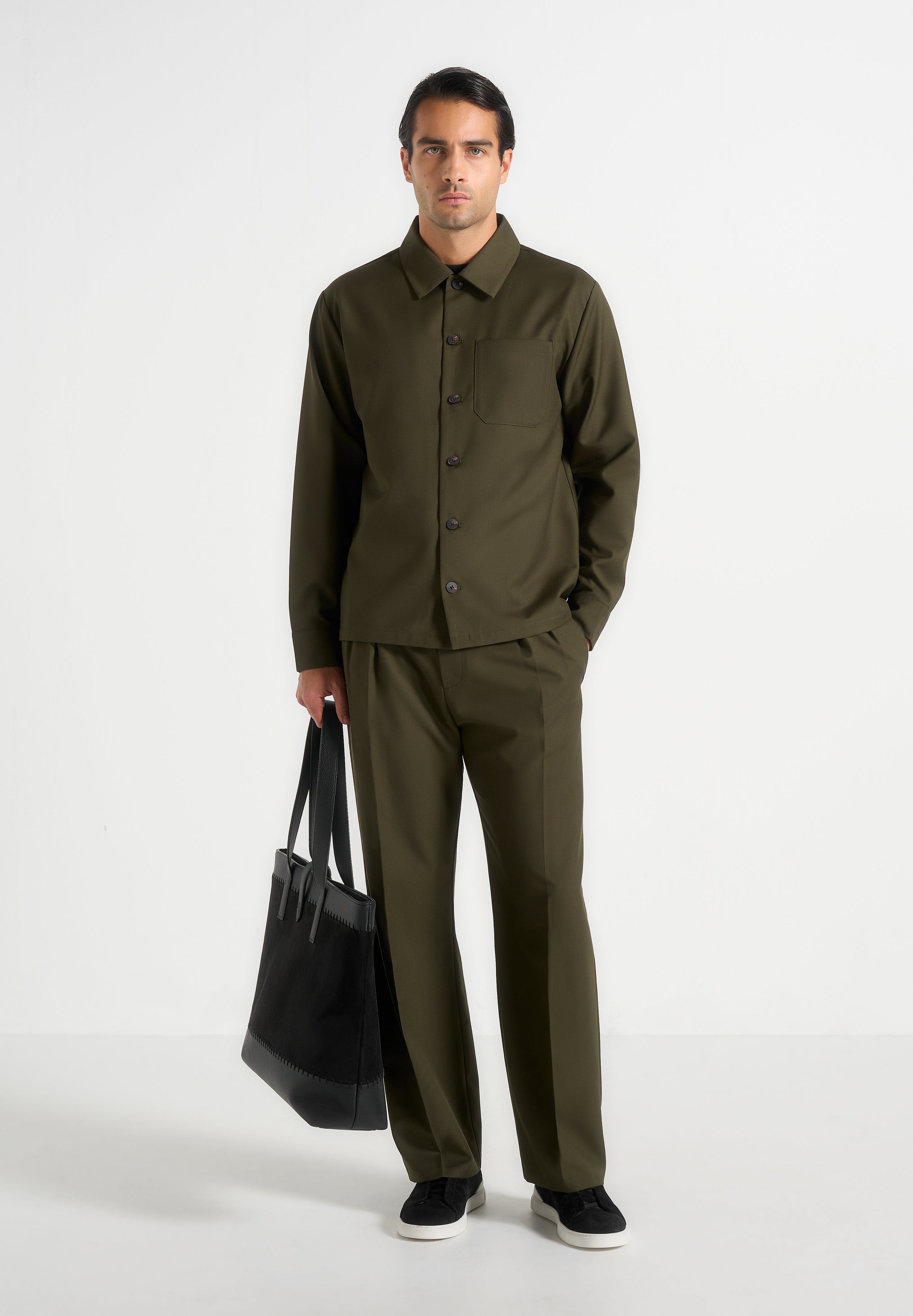 Pierre - Twin Pleat Tailored Trousers - Olive