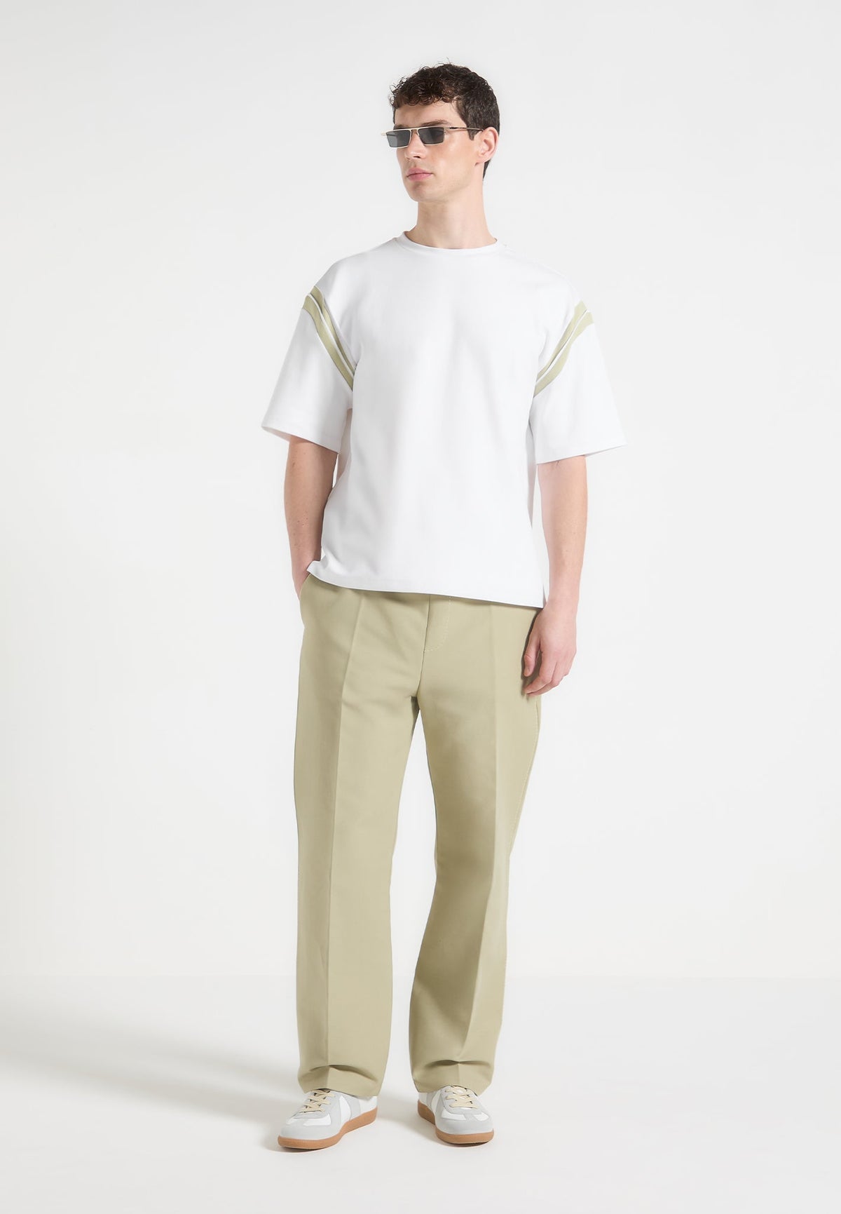 Georges - Varsity Cotton T-Shirt - Off White/Sage
