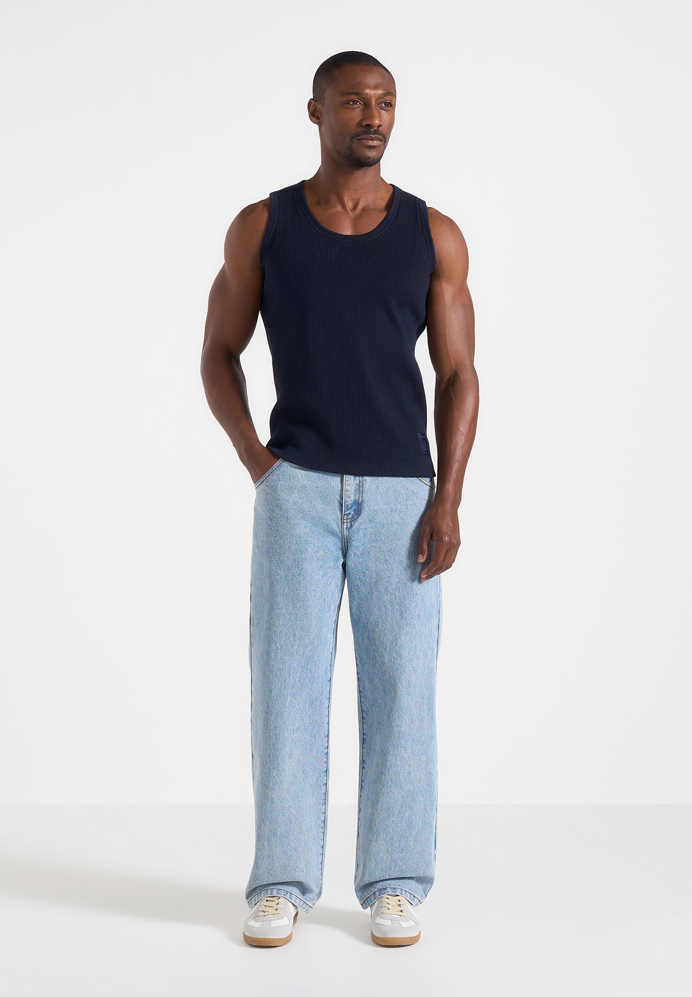 VS001 - Ribbed Cotton Tank Top - Navy