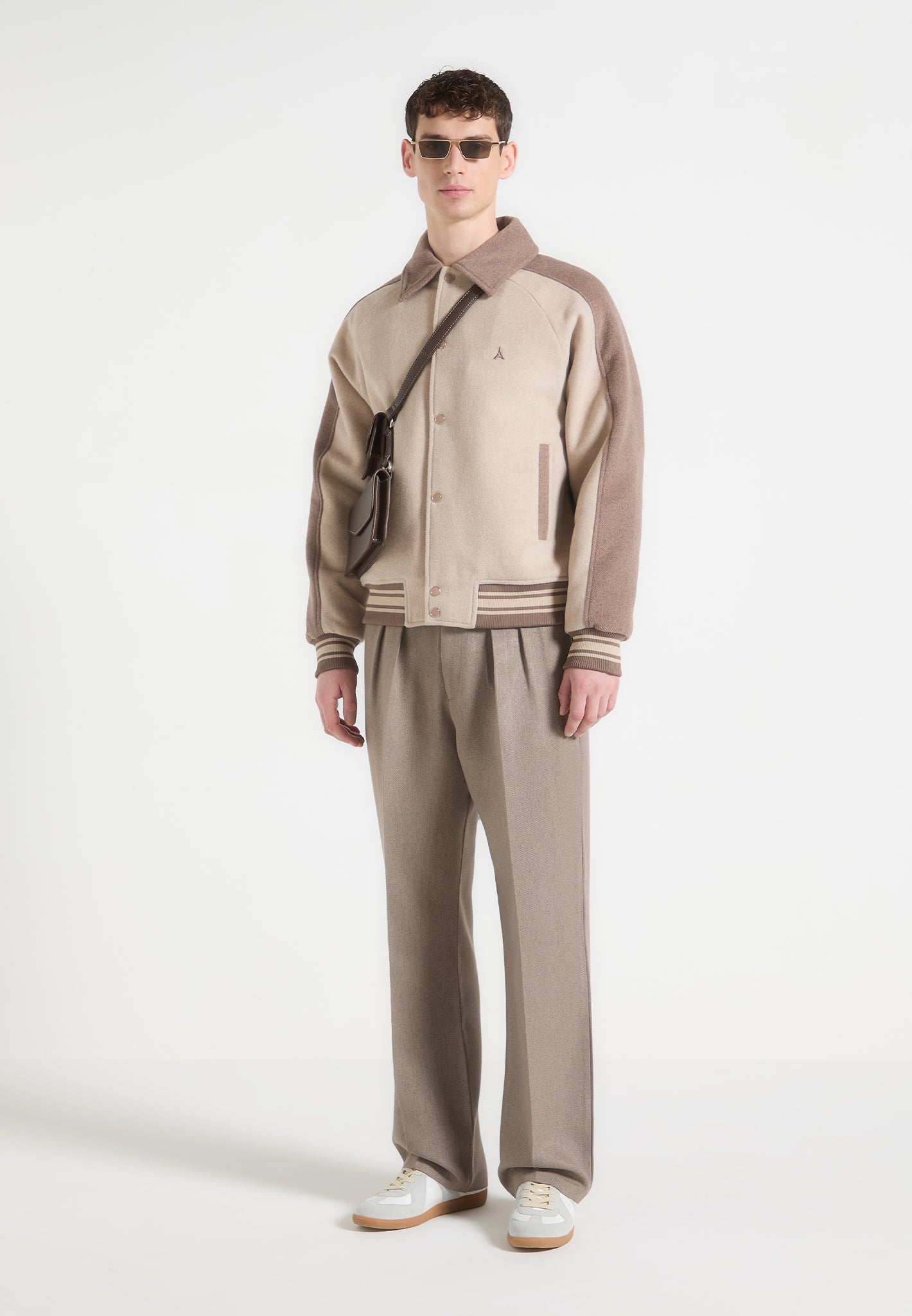 Andre - Contrast Wool Blend Varsity Jacket - Beige 