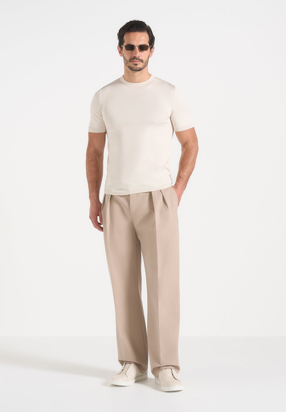 Pierre - Twin Pleat Tailored Pants - Beige