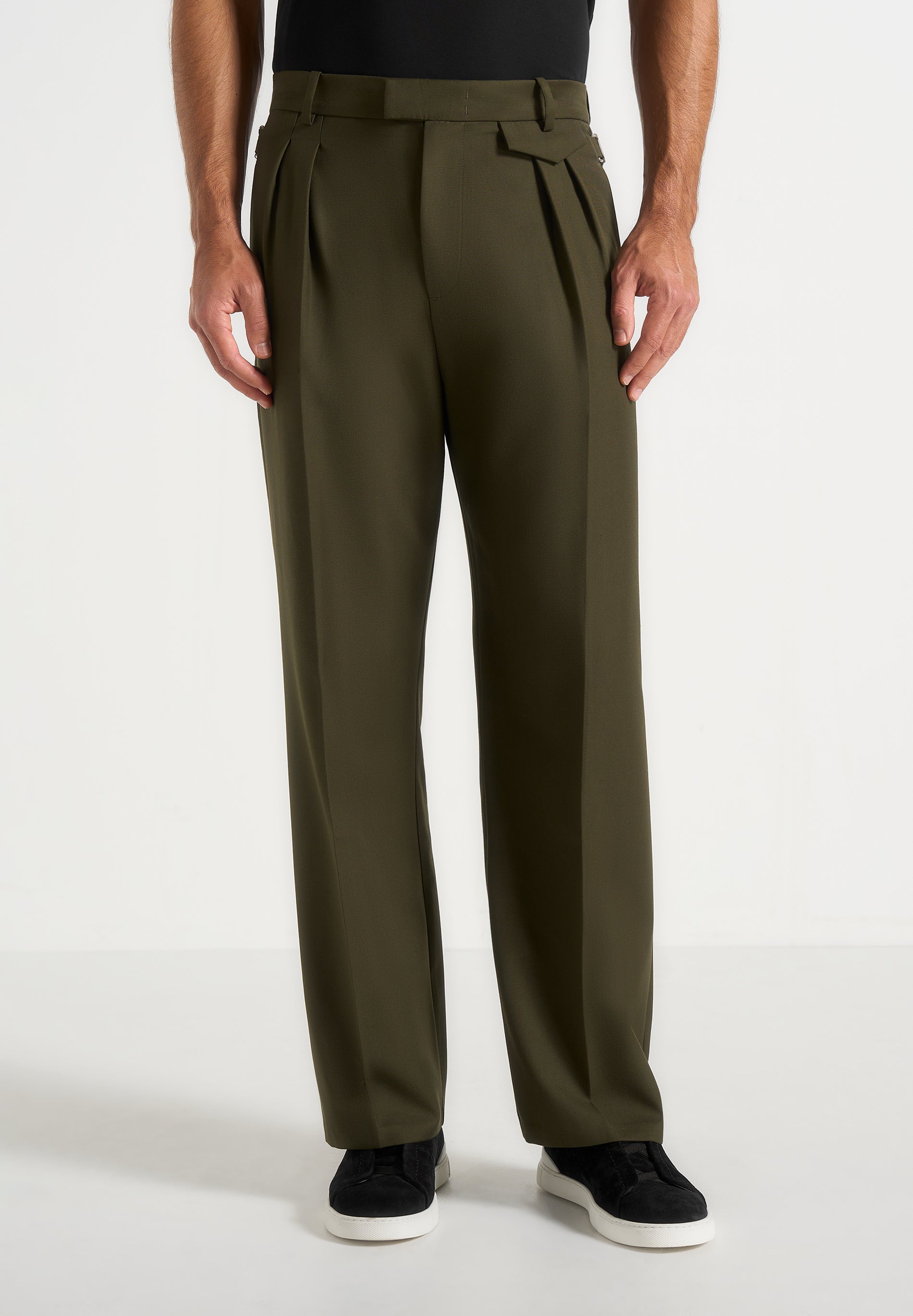 Pierre - Twin Pleat Tailored Trousers - Olive