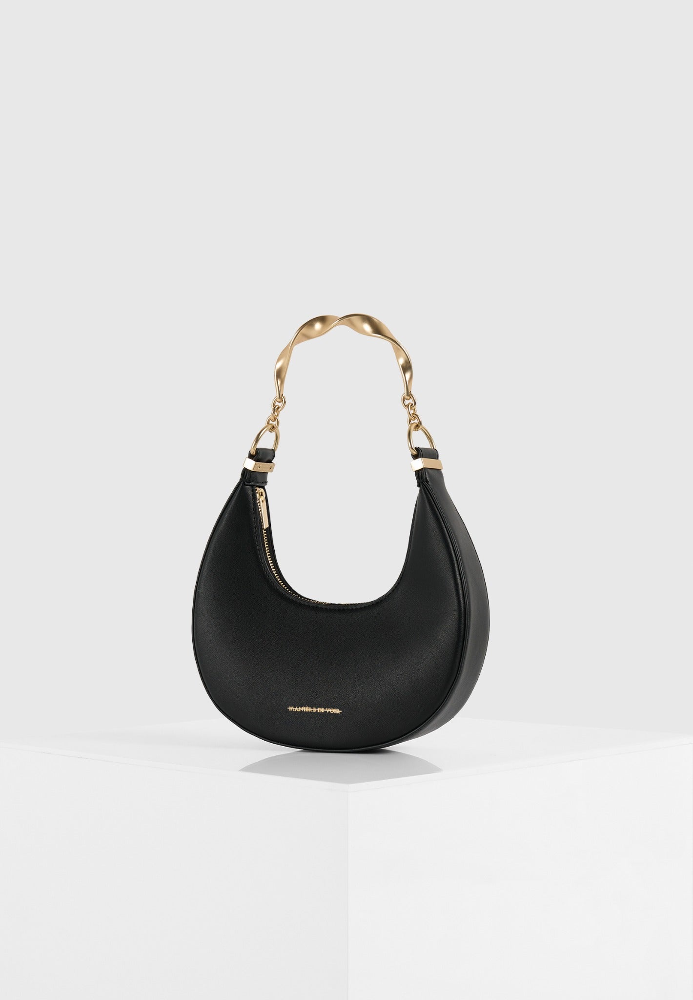 Sadie - Sculpted Leather Crescent Bag - Black