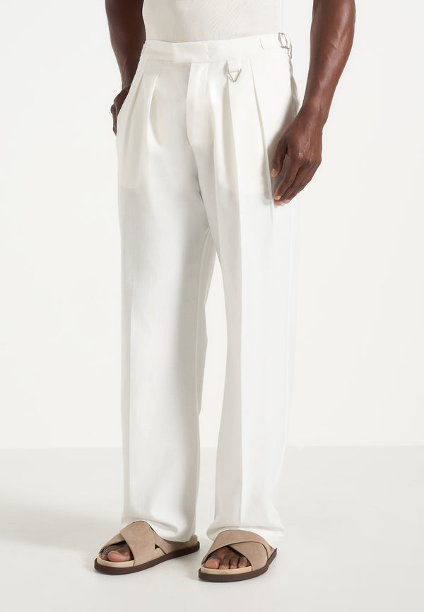 Pierre - Twin Pleat Linen Pants - White