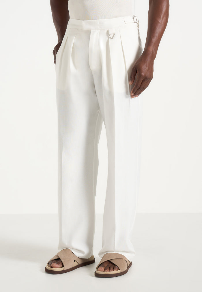 Pierre - Twin Pleat Linen Pants - White