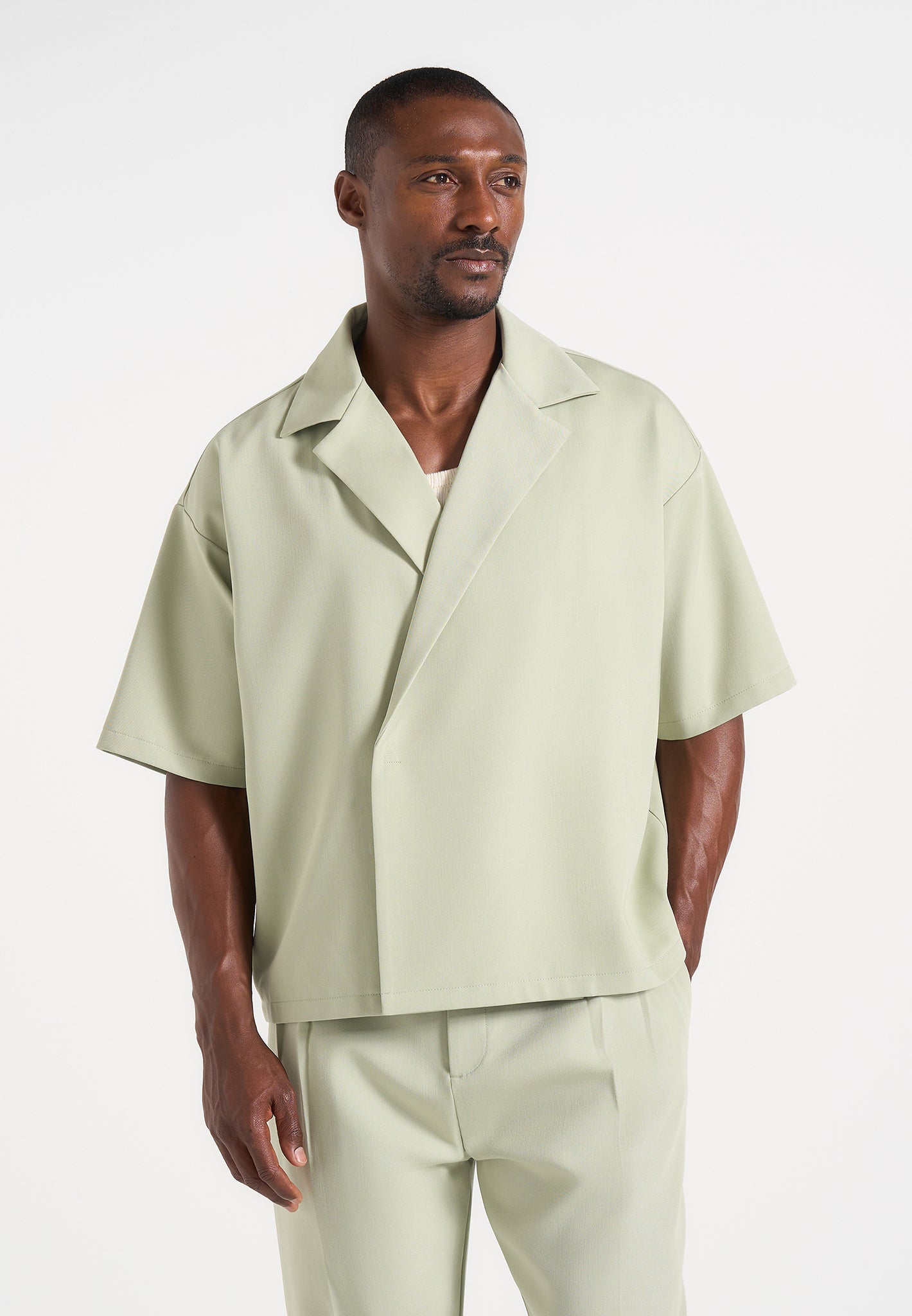 Abel - Boxy Double Breasted Tailored Shirt - Sage