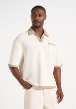 Brice - Boxy Crochet Detail Polo Shirt - Cream
