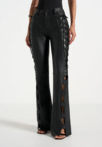 Ambre - Leather Lace Up Flared Pants - Black