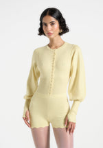 Michele - Knitted Scallop Hem Playsuit - Pale Yellow