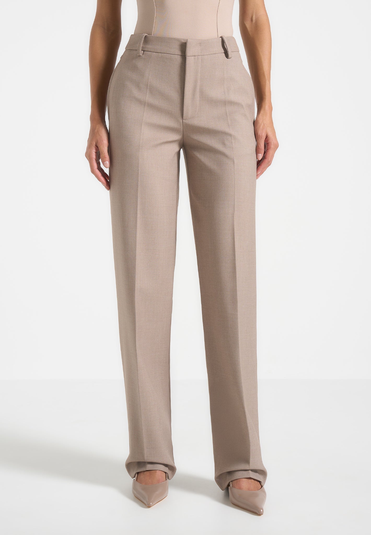 Nina - Cigarette Fit Tailored Trousers - Mushroom 