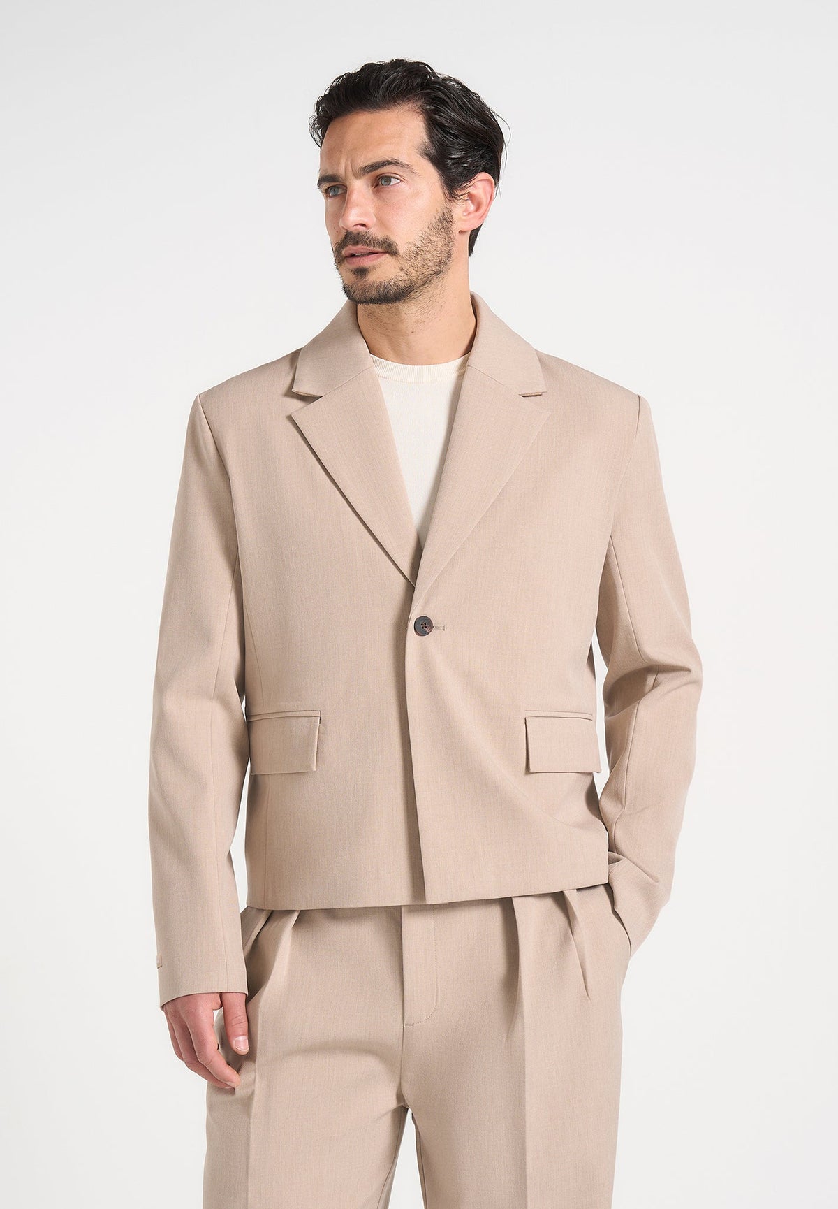 Silas - Tailored Cropped Blazer - Beige