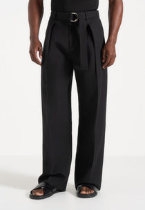 Loic - Wide Leg Tailored Pants With Belt - Black