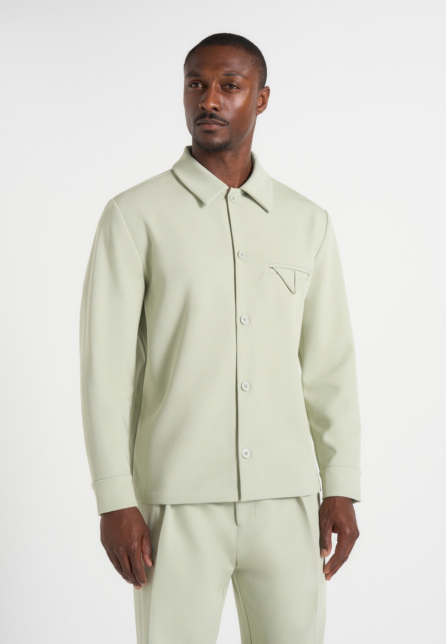 Leo - Hatched Tailored Overshirt - Sage 