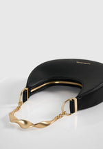 Sadie - Sculpted Leather Crescent Bag - Black